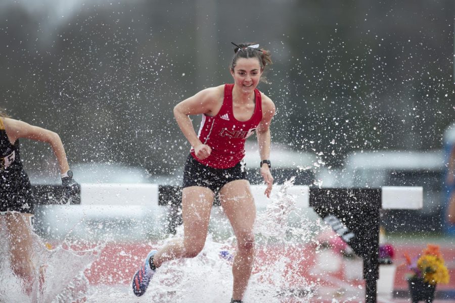 Senior+distance+runner+Grace+Louis+races+in+the+3%2C000-meter+steeplechase+at+the+Redbird+Invite+on+April+2+in+Normal%2C+Illinois.+Louis+recorded+her+highest+finish+at+the+event+after+crossing+the+finish+line+in+11%3A40.02+to+claim+second+place.+%28Courtesy+of+NIU+Athletics%29