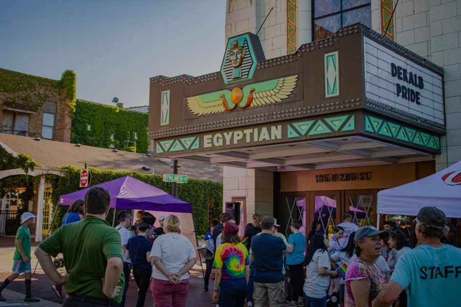 The main entrance of the Egyptian theater, located at 135 N. 2nd St in DeKalb.
