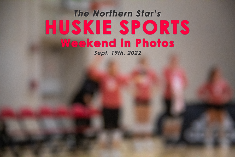 Blurred photo of womens volleyball at Victor E. Court on Sept. 17th. (Graphic by Sean Reed | Northern Star)