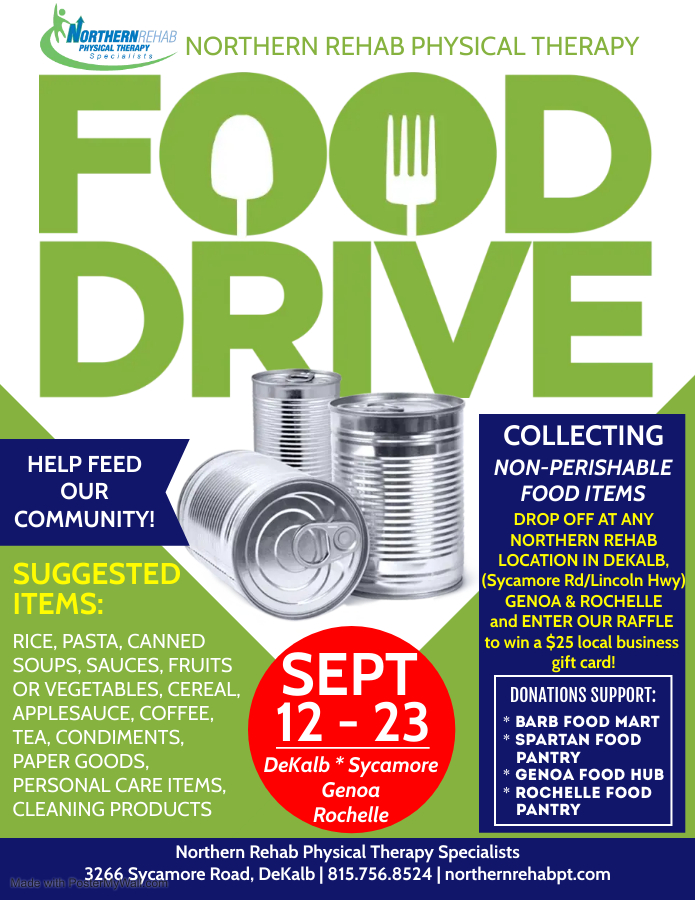 Northern Rehab Physical Therapy Specialists is accepting non-perishable food items for their food drive.
