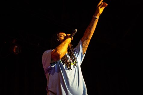 Waka Flocka Flame takes stage at the Duke Ellington Ballroom Saturday night. Waka Flocka opened with one of his most popular songs, “No Hands” as cheers erupted from the crowd. (Sean Reed | Northern Star)