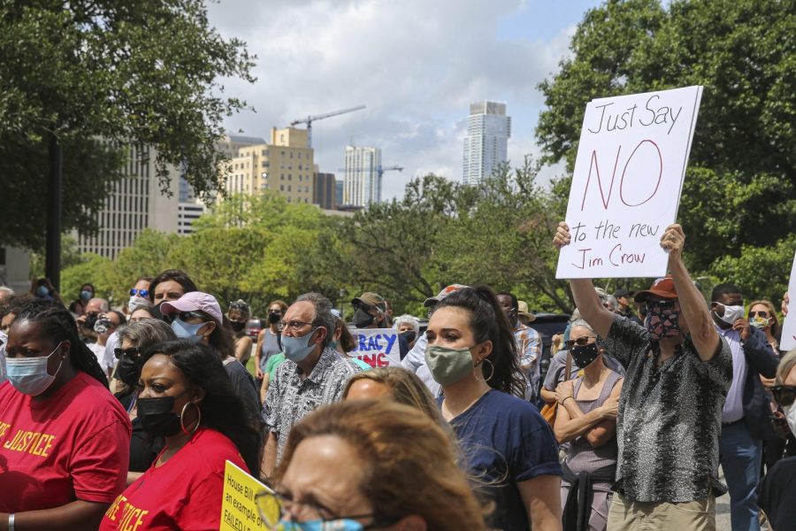 Hundreds of Texans attend a rally on the steps of the Texas Capitol building in Austin, Texas on May 8, 2021 to oppose voter suppression measures. 