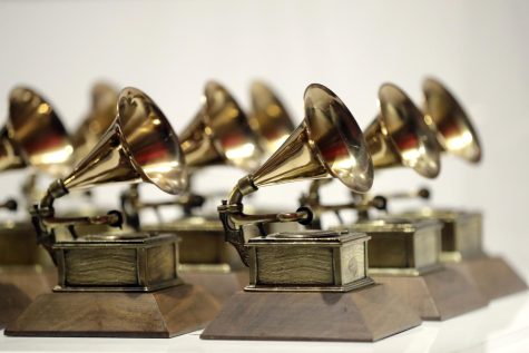 Various Grammy Awards are displayed at the Grammy Museum Experience at Prudential Center in Newark, N.J, on Oct. 10, 2017. The 2023 Grammy Awards will air live Sunday, Feb. 5. (AP Photo/Julio Cortez, File)