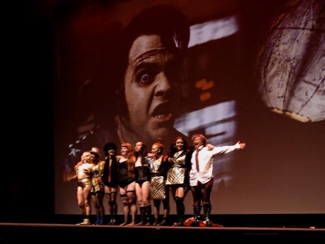 The members of Irrational Masters during curtain call for their shadow cast performance of Rocky Horror Picture show. (Caleb Johnson | Northern Star)