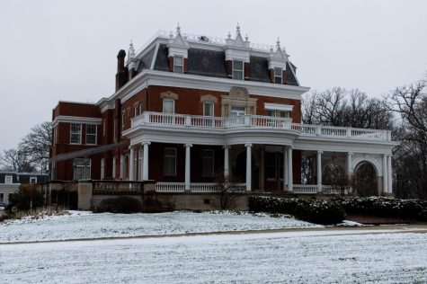 Elwood House Museum under a new snowfall on Tuesday afternoon at 420 Linden Place in DeKalb. Christmas tours will take place from Nov. 16 to Friday, Dec. 18. (Sean Reed | Northern Star)