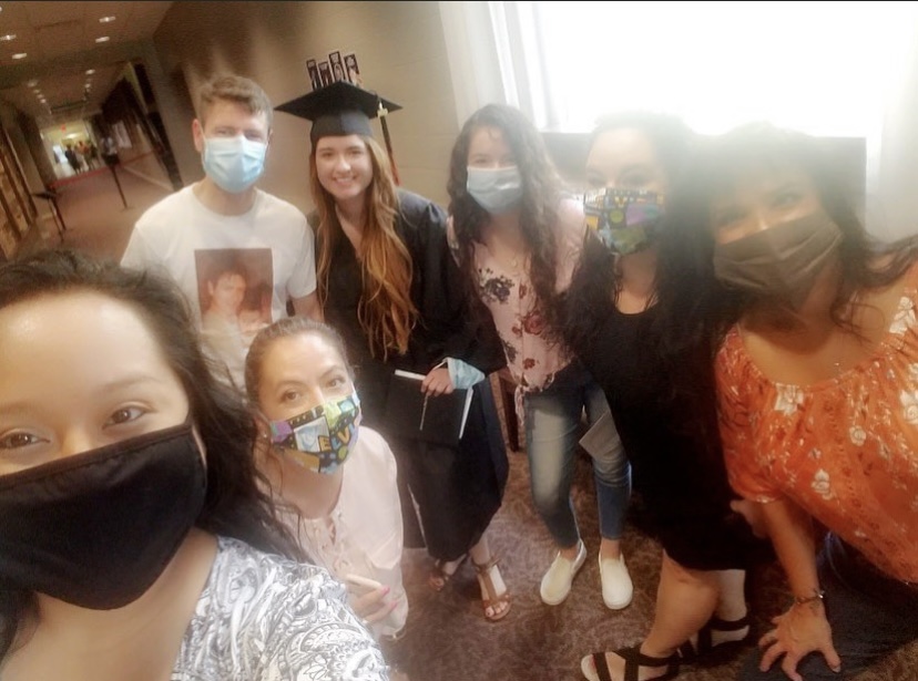 Vanessa (left to right), Aunt Gris, William (Father), Angelina, Thalia, Bianca, Leticia (mother). Angelina’s family joined, in masks, her to celebrate her high school graduation during the unprecedented times of the COVID-19 pandemic.