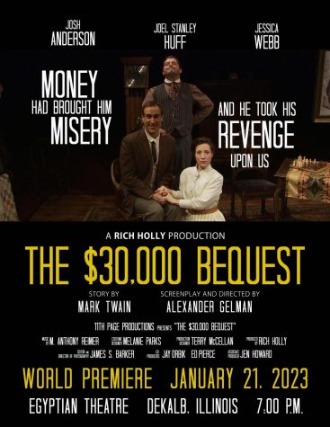 The movie poster for The $30,000 Bequest, which is set to premiere Saturday at the Egyptian Theatre in DeKalb