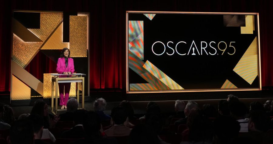 The+President+of+the+Academy+of+Motion+Picture+Arts+and+Sciences+Janet+Yang+presents+at+the+95th+Oscar+nomination+ceremony.+