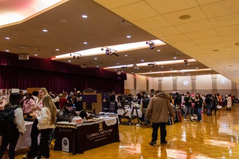 Duke Ellington Ballroom filled with tables with student organizations during the Spring 2023 NIU involvement fair on Wednesday at the Holmes Student Center. (Cheyanne Quintanilla | Northern Star)