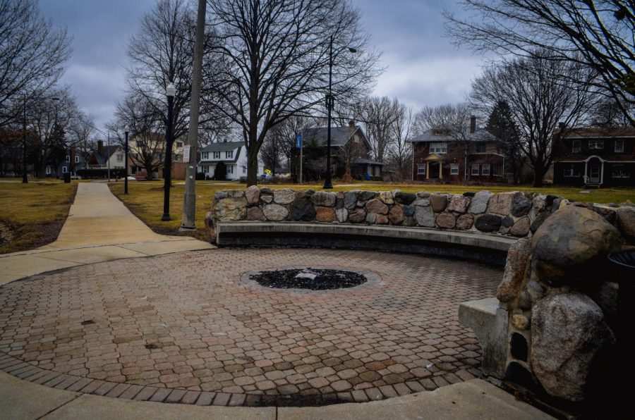 A fire pit located next to the East Lagoon is used by many students for events and pure enjoyment. (Alyssa Queen | Northern Star)