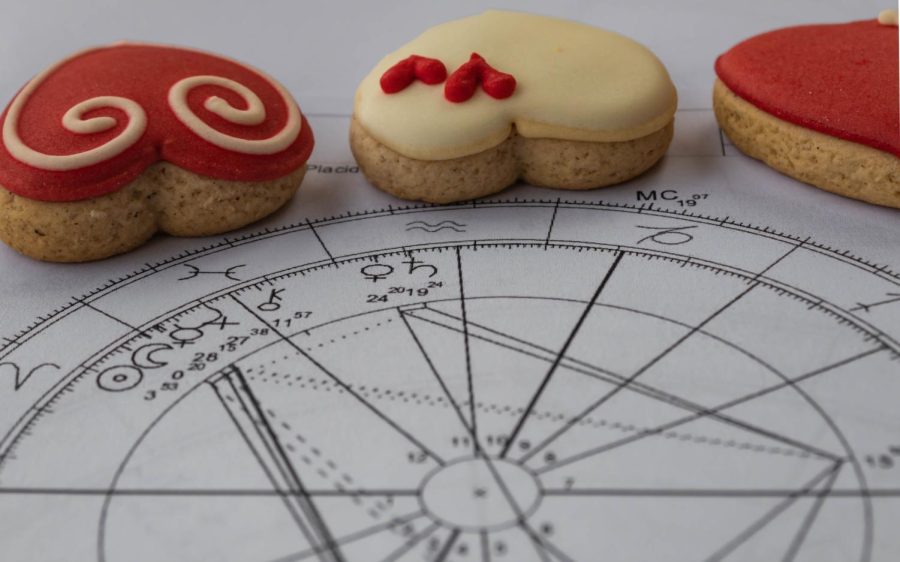 Cookies+with+red+and+white+frosting+on+them+sitting+on+an+astrology+chart.++