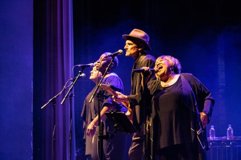 Mavis Staples belts out singing during the second song of her set, “Im Just Another Soldier,” on Friday at the packed Egyptian Theatre as her backing band and singers perform alongside her onstage. (Sean Reed | Northern Star)