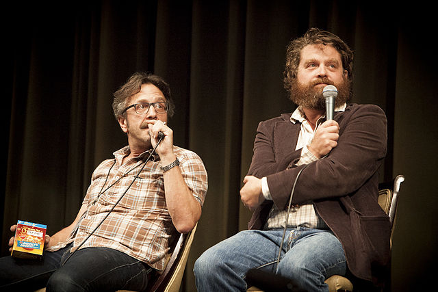Marc Maron and Zach Galifianakis during the recording of the Doug Loves Movies pdocast in 2012. 