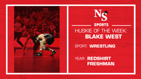 Redshirt freshman Blake West earns his first Huskie of the Week award. (Graphic by Harrison Linden)