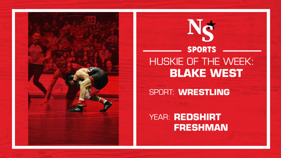Redshirt freshman Blake West earns his first Huskie of the Week award. (Graphic by Harrison Linden)