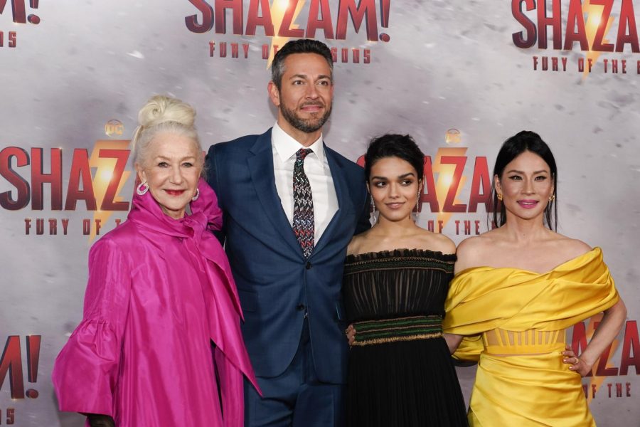 Helen Mirren, Zachary Levi, Rachel Zegler and Lucy Liu, the stars of Shazam!  Fury of the Gods, at the premiere of the film in London. Shazam! Fury of the Gods will be releasing to next week along with T-Pains cover album and more.  