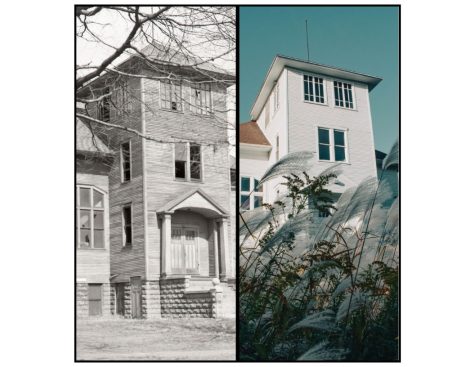 Historic and modern images of the historic Finnish Temperance Society Meeting Hall, todays DeKalb Area Womens Center, at 1021 State St.
(Left) Courtesy of Joiner History Room, (Right) Photo by Grace Ellinger.