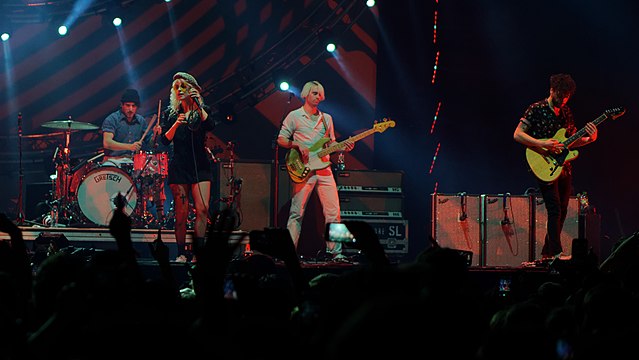 Paramore playing a concert at the O2 in London. 