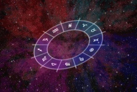 A purple and blue hued sky with the symbols of the zodiac signs in a circle. This weeks horoscope offers readers a film recommendation. 