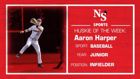 Junior infielder Aaron Harpers walk-off single highlighted a four hit, three RBI weekend to earn his first Huskie of the Week honor. (Eddie Miller | Northern Star)