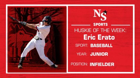 Junior infielder Eric Erato earned Huskie of the Week after his clutch hitting during Fridays win over Western Michigan. (Eddie Miller | Northern Star)