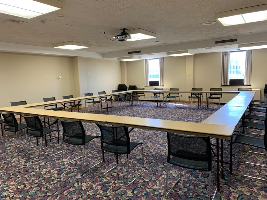 Room 405 of the Holmes Student Center in the Holmes Tower. The SGAs past Public Affairs meetings have been canelled or moved online. (Rachel Cormier | Northern Star)