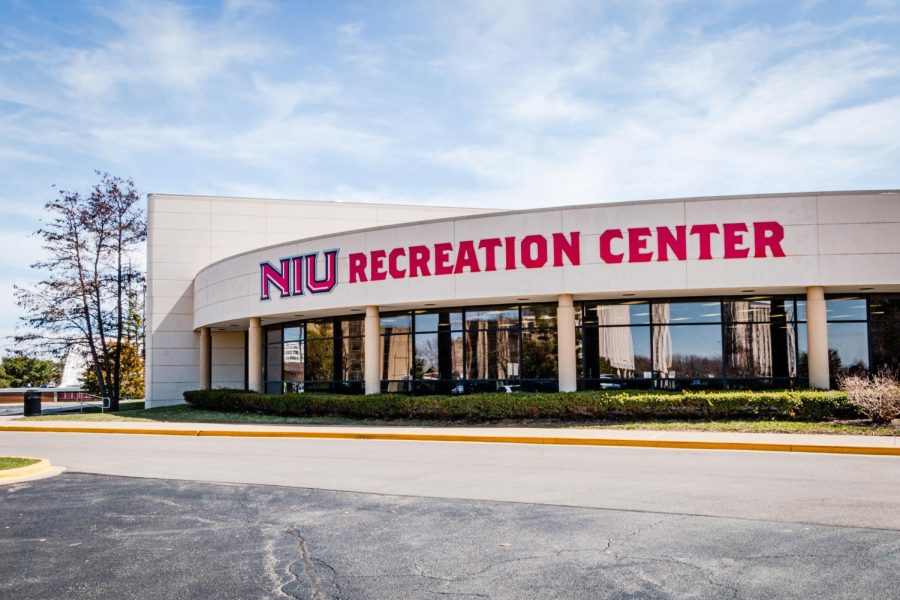 The NIU Recreation Center’s new sign on Thursday. NIU Recreation is reviving a program where faculty and staff can play pickup basketball games. (Mingda Wu | Northern Star)