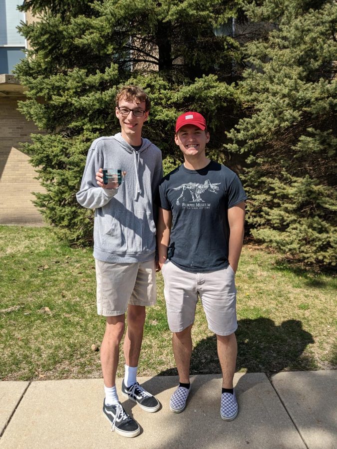 Hunter Mason (left), a junior geology major and Cole Phillips, a senior geology major, are the 2023 treasure hunt winners. (Nyla Owens | Northern Star)