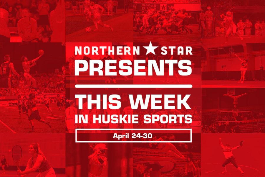 This week in Huskie sports graphic featuring various NIU sports in action from the spring season. (Eddie Miller | Northern Star)