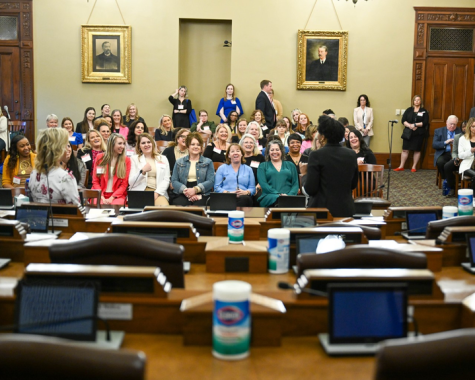 A crowd of women smile at a presenter during the Emerging Women Leaders conference. State Rep. Jeff Keicher honored two local women for their service.(Courtesy of Rep. Jeff Keicher)