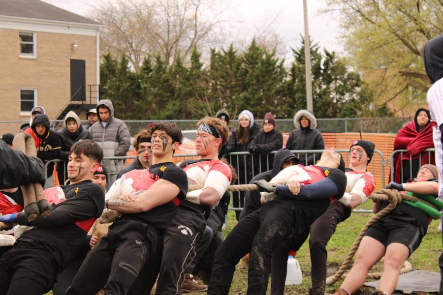 Phi Kappa Psi fraternity tugging against Delta Chi in round one of Tugs. Phi Kappa Psi took the win on monday. (Nyla Owens | Northern Star)