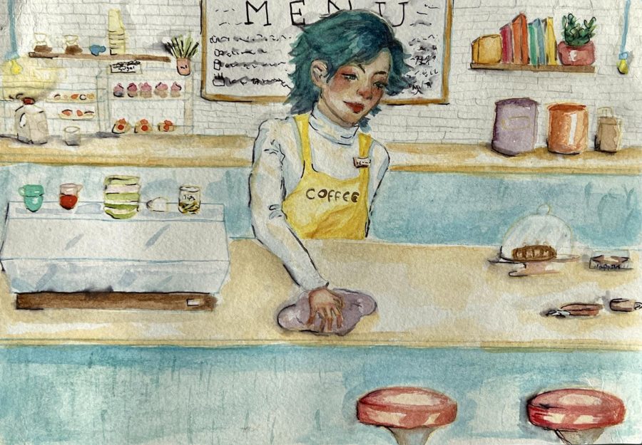 Cartoonist Ana Guzman describes her cartoon, “coffee shop,” as a student working at a local coffee shop over the summer break.