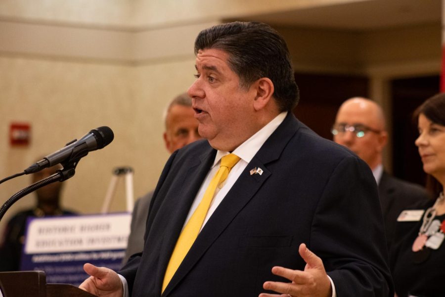 Illinois+Gov.+J.B.+Pritzker+speaks+at+a+press+conference+on+April+4.+The+recently+passed+bill%2C+HB2831%2C+expands+on+Pritzkers+executive+order+to+create+a+task+force+to+combat+homelessness+in+Illinois.+%28Sean+Reed+%7C+Northern+Star%29