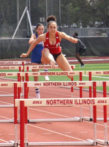 Scout Regular, a junior hurdler, took first in the 100-meter hurdles Saturday. Scout also took first in the 4x100-meter relay. (Nyla Owens| Northern Star)