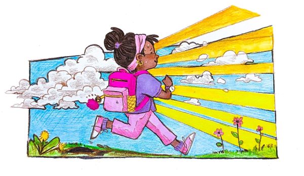 Cartoonist Eleanor Gentry illustrates a students walking toward the light ahead, but with gloomy clouds peaking through the beams of light. It is important for students to remain cautious when hoping for President Joe Biden’s SAVE plan to come through. (Eleanor Gentry | Northern Star)