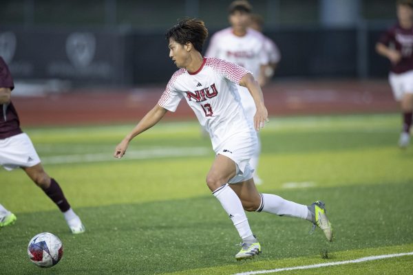 Junior forward Taisei Arima battles for the ball during mens soccers game against Missouri State University on Sept. 16. The Huskies were shut out by the Bears by a final score of 3-0. (Scott Walstrom | NIU Athletics)