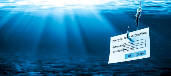 A user’s log-in information hangs from a fishing hook under the sea. Students should utilize NIU’s online phishing training and stay educated on cybercrime. (Courtesy of Getty Images)