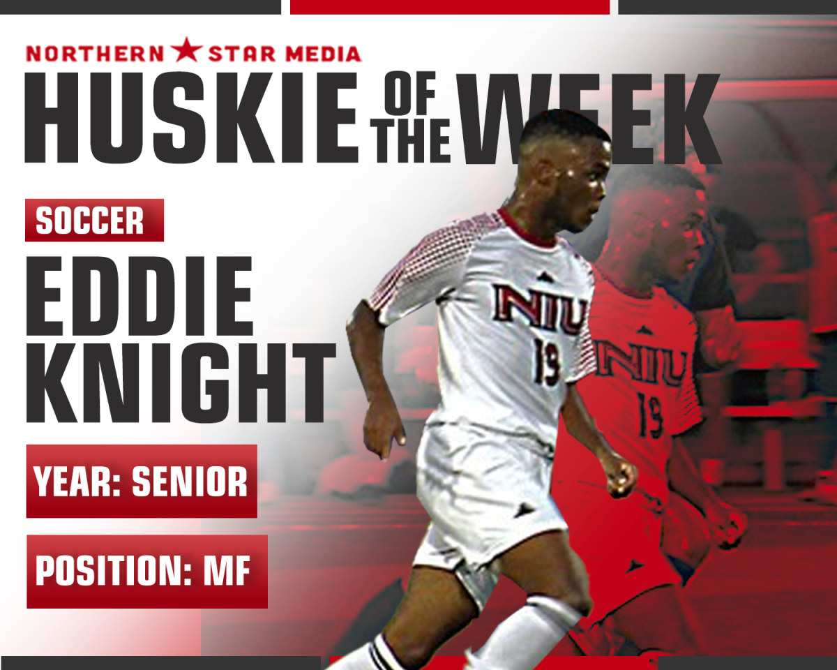 Senior midfielder Eddie Knight recorded a hat-trick in mens soccers 7-2 win over Aurora University Monday. Knight is now tied for the team lead in goals. (Eddie Miller | Northern Star) 