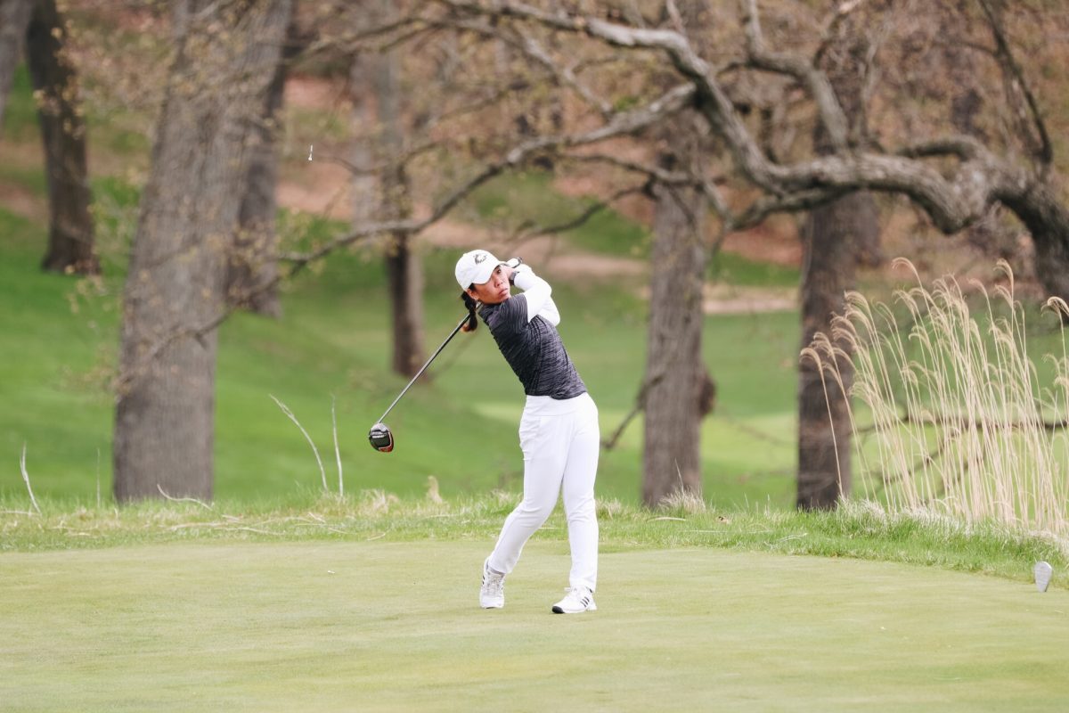 Then-junior Jasmine Ly shoots at the MAC Tournament from April 21 to April 23. The Huskies finished second at the event. (Photo courtesy NIU Athletics)
