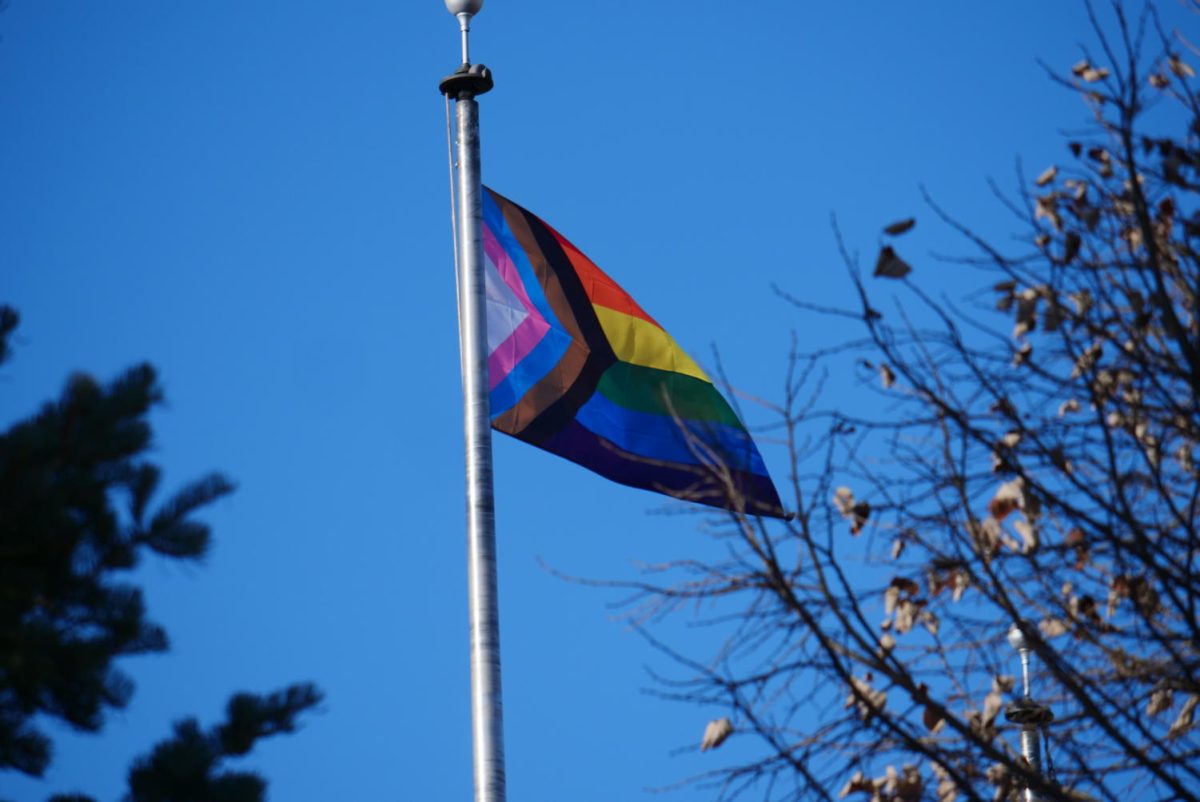 Cutline: A progress pride flag flies outside the Holmes Student Center in November 2020. NIU was ranked #1 as the best LGBTQ+ campus in Illinois from BestColleges.com. (Northern Star File Photo)