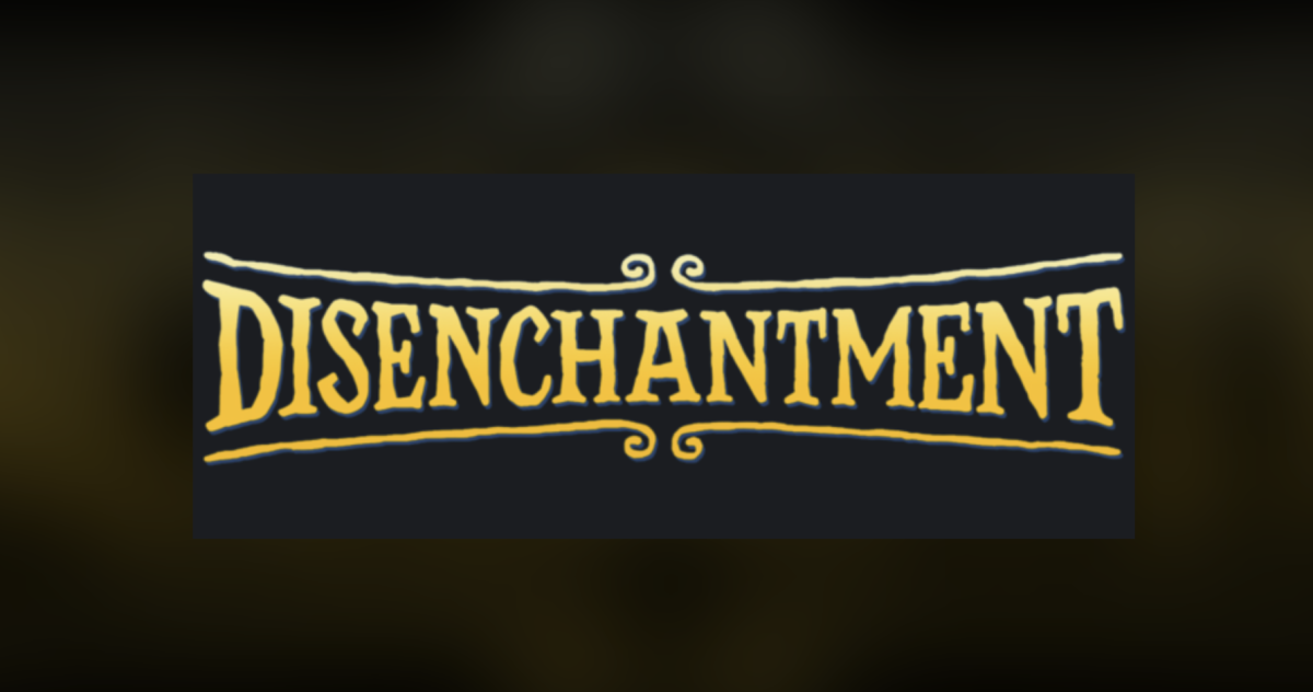The logo for the animation series Disenchantment stands out against a black background. From the creators of Futurama, the shows final season recently released on Netflix. (Wikimedia Commons)
