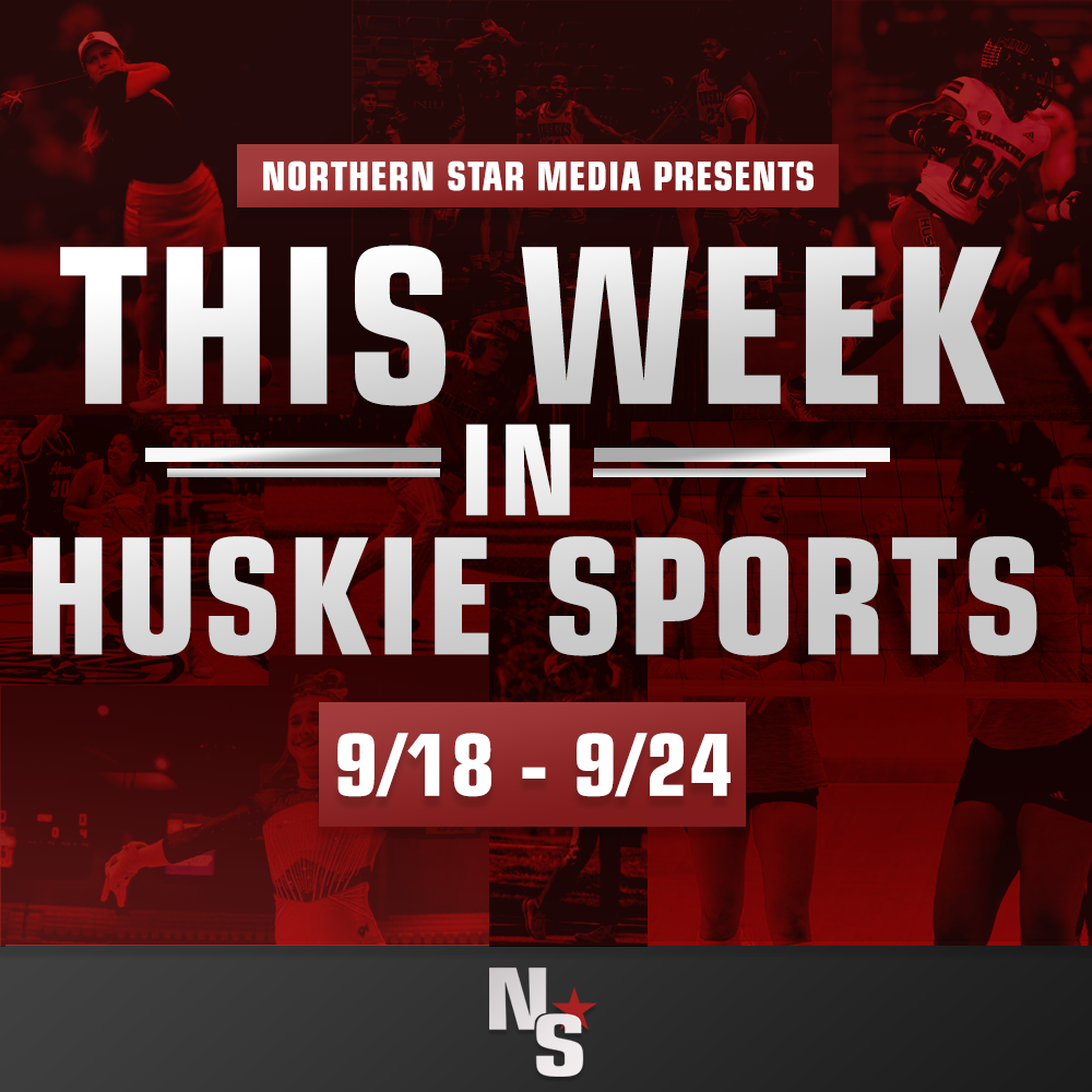 This week in Huskie sports graphic featuring various NIU sports in action from the fall season. (Eddie Miller | Northern Star)