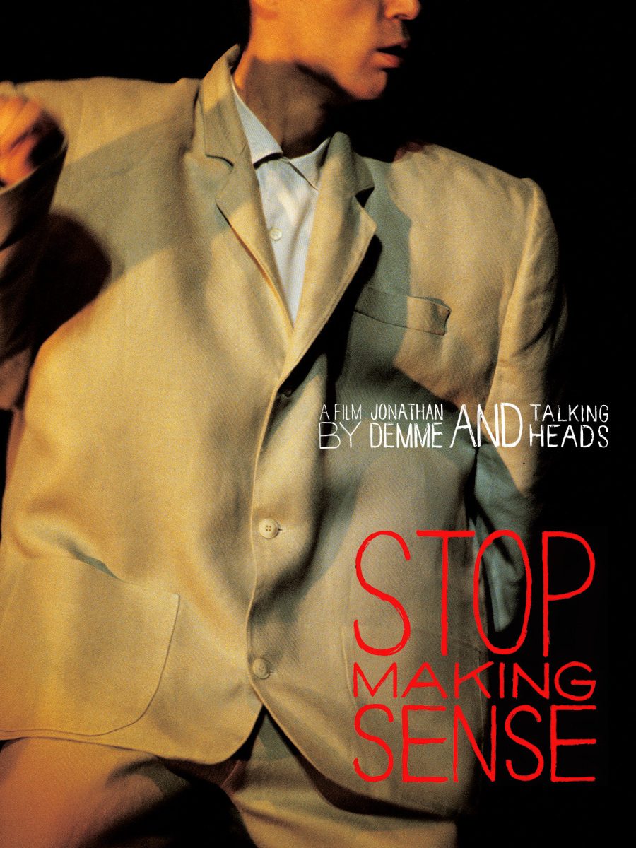 The movie poster for Stop Making Sense, which features a man in a yellow colored suit staring into the distance. The film hit its 40-year anniversary and has been showing in select theaters across the country. (Amazon Prime Video)