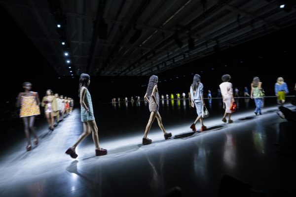 Various models walk the runway in Milan, Italy, for part of Guccis spring-summer 2024 collection. Guccis show in Milan is one of hundreds that showcase clothes designers creations and the art of fashion each year. (AP Photo/Luca Bruno)