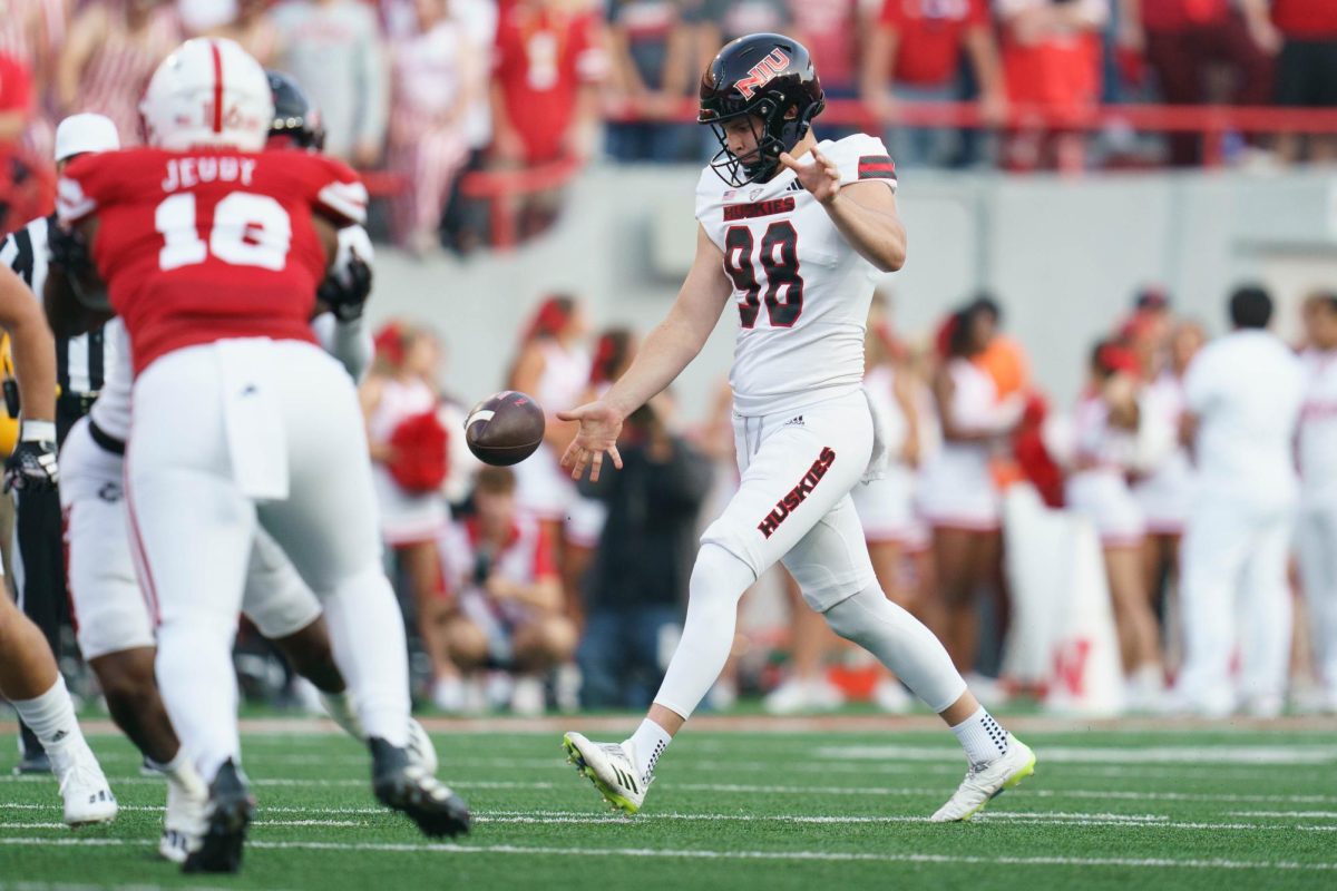 Redshirt+junior+punter+Tom+Foley+prepares+to+punt+the+ball+during+footballs+game+against+the+University+of+Nebraska+on+Sept.+16.+Foley+was+named+the+MAC+West+Specialist+Player+of+the+Week.+%28Courtesy+of+NIU+Athletics%29