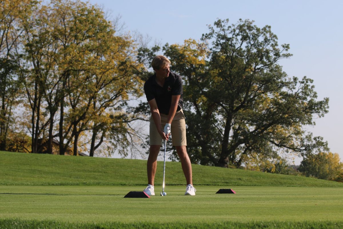 Junior golfer Felix Krammer lines up his shot at the Badger Invitational. Krammer finished tied for 67th place at the Purdue Fall Invitational this weekend. (Courtesy of NIU Athletics)