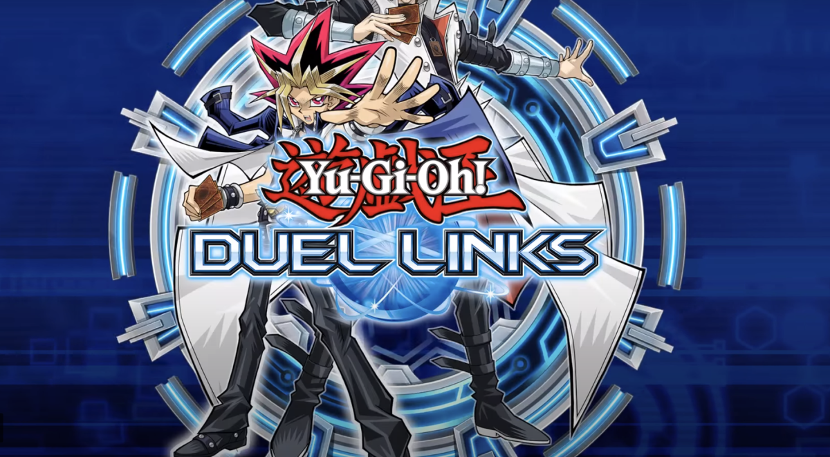Characters from the mobile game Yu-Gi-Oh! pose behind text that says Duel Links. The game new update improves some of the game’s bugs and adds a new game mode. (Courtesy of YouTube)