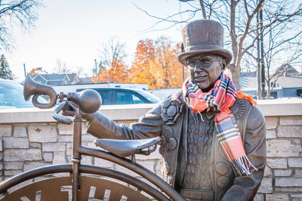 A statue of Wally Thurow, the creator of the Sycamore Pumpkin Fest, sits in the sun. The Sycamore Pumpkin Festival will begin Wednesday. (Northern Star File Photo)