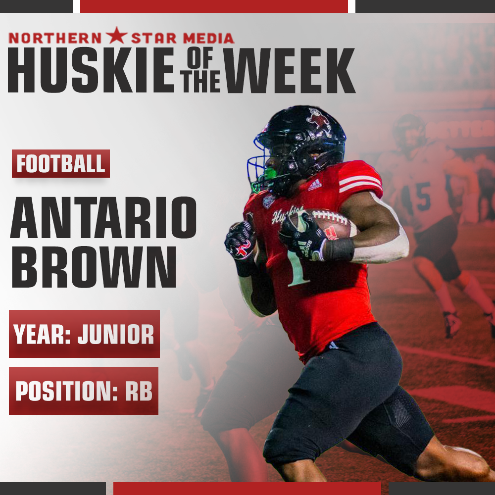 Junior running back Antario Brown earned Huskie of the Week after his big day Saturday against Akron. Brown rushed for 280 yards and had 4 touchdowns in the game. (Ria Pathak | Northern Star) 