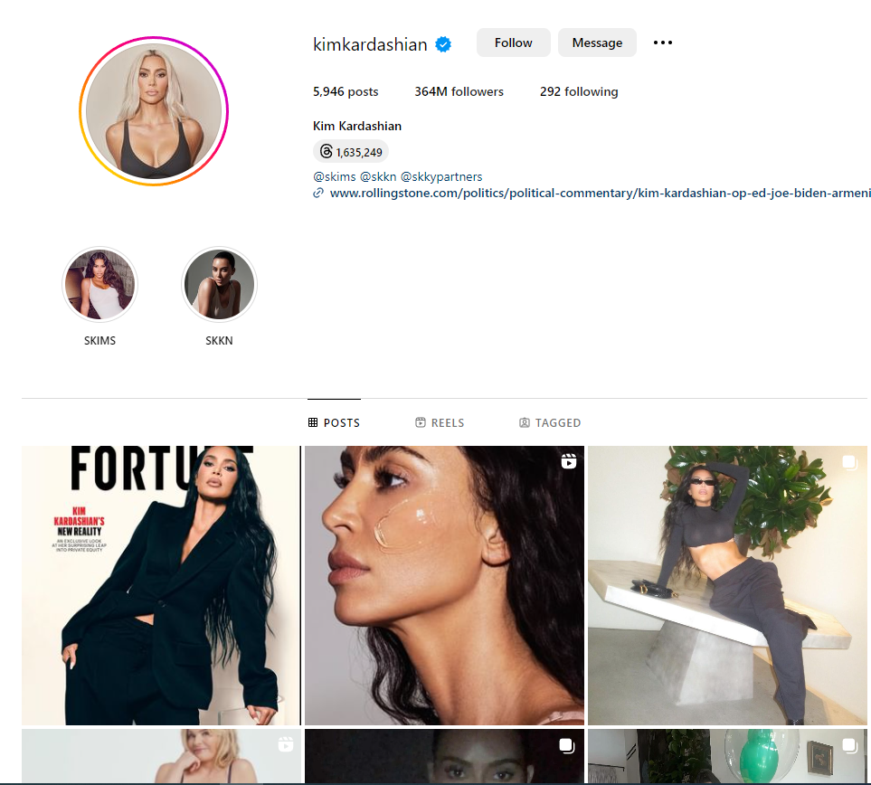 A webpage is open on Kim Kardashians Instagram page. Celebrities need to be more authentic in their content. (Angelina Padilla - Tompkins | Northern Star)